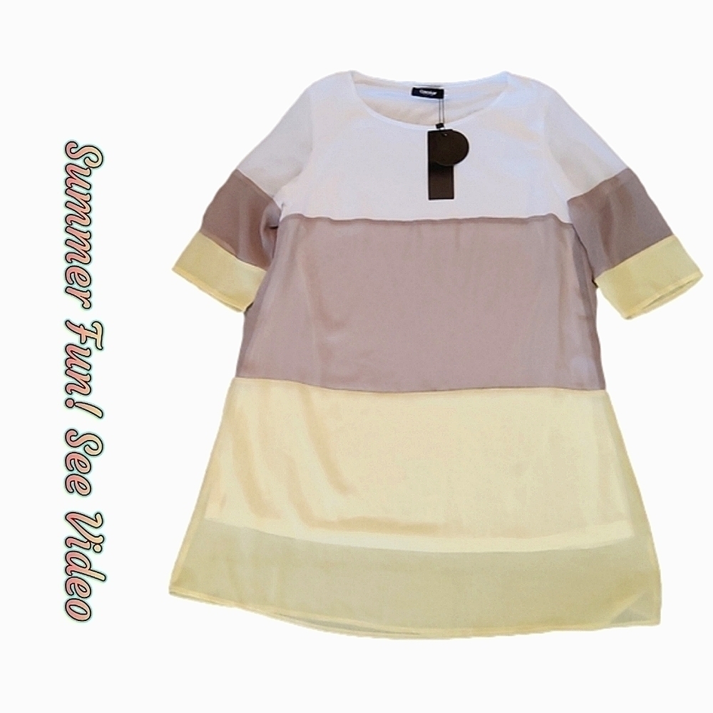 🩷💚💛  Beautiful Dress!  New! Tan, Yellow, White. Light Weight!  XL